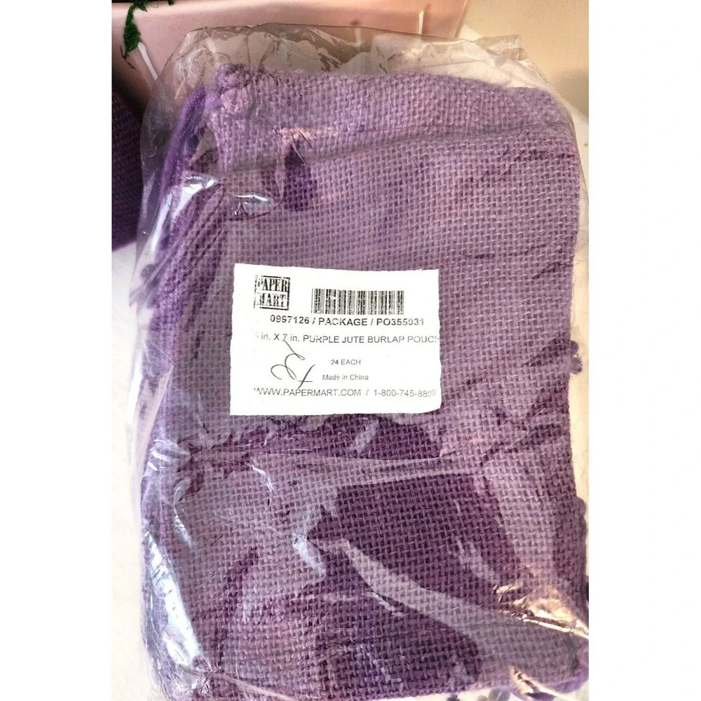 Purple Jute Burlap Drawstring Bags - 5